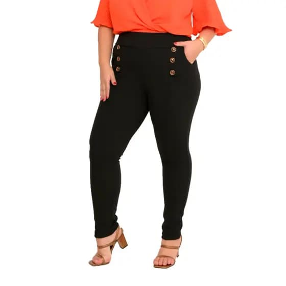 Calça Feminino De Malha Plus Size Crepe Com Bolso com botão