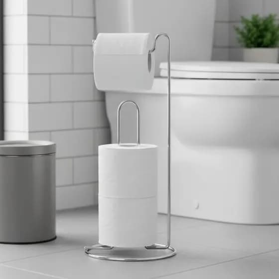 Porta Papel Higiênico de Chão Aço Inox Para 3 Rolos Suporte Cromado Para Banheiro