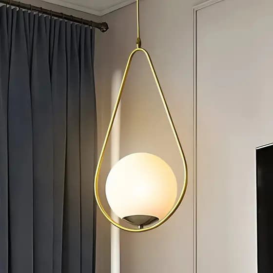 Luminária Suspensa Teto Hitec Discreta Dourada Led E27 60W Bivolt Luxo Moderno Iluminação Elegante Teto Casa