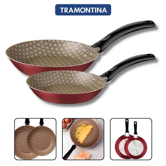 Frigideiras 2 Peças Antiaderente Alumínio Tramontina Turim Vermelho