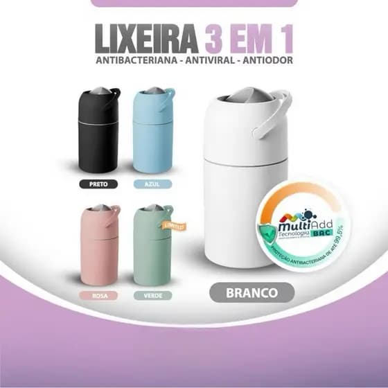 Lixeira Antiodor Multifuncional 3 em 1 – Fraldas, Banheiro, Bebê e Pets com Fechamento Hermético
