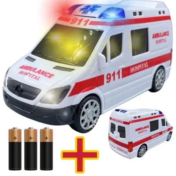 Carro infantil brinquedo de Ambulância com sirene Bate Volta Luz E Som promoção presente