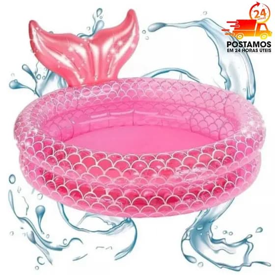 Piscina Inflável Infantil Rosa Sereia Com Calda 85 Litros PVC Premium Verão Criança Água Férias Diverso