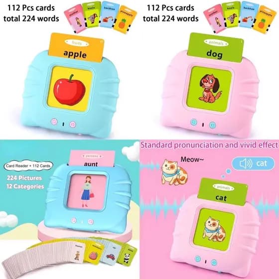 Leitor De Cartões Em Inglês E Português Brinquedo Eletrônico Infantil 112 Cards kids total 224 Palavras Educativo