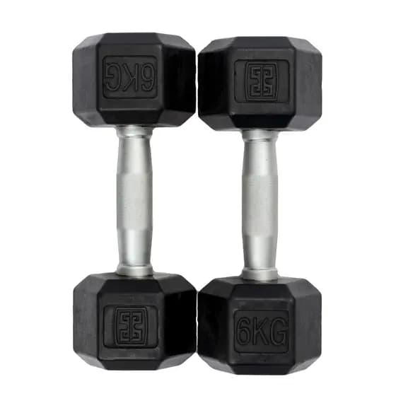 Par Dumbell 6kg Sextavado Emborrachado Vulcanizado Halter Academia Musculação - (2 Unidades)