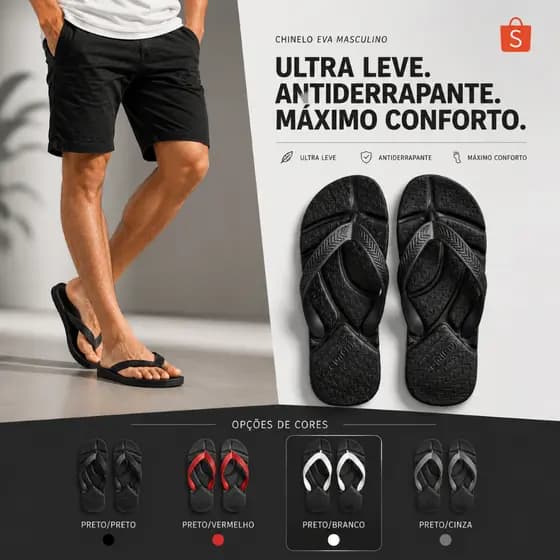 Chinelo EVA Massageador Ultra Leve Antiderrapante Confortável Masculino