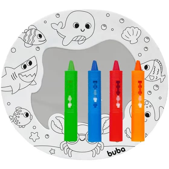 Espelho Atividades Hora Do Banho Colorir Giz Cera Bebê Buba + BRINDE