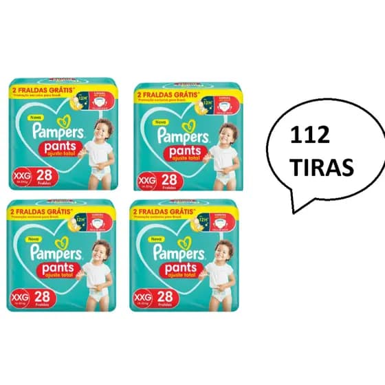 Kit XXG 28 Fralda Pampers Pants Ajuste Total 112 tiras