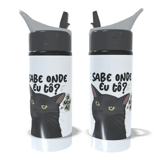 Garrafa Squeeze Gatinho Tô Nem Aí Personalizada Alumínio