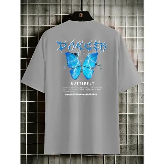 CAMISETA UNISSEX ESTAMPA PERSONALIZADA KESDEY BORBOLETA AZUL FRENTE E VERSA