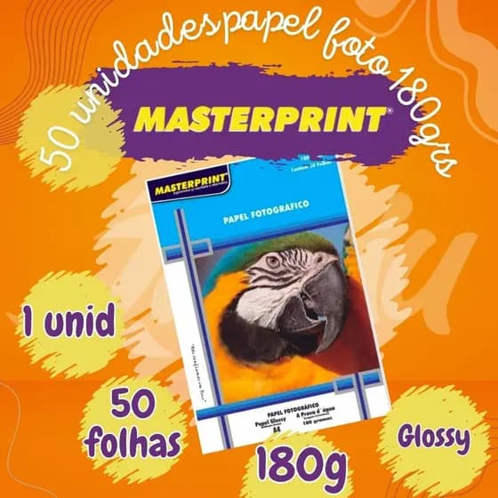 Papel Fotográfico Foto A4 Brilhante Glossy 180grs 50 folhas - Masterprint