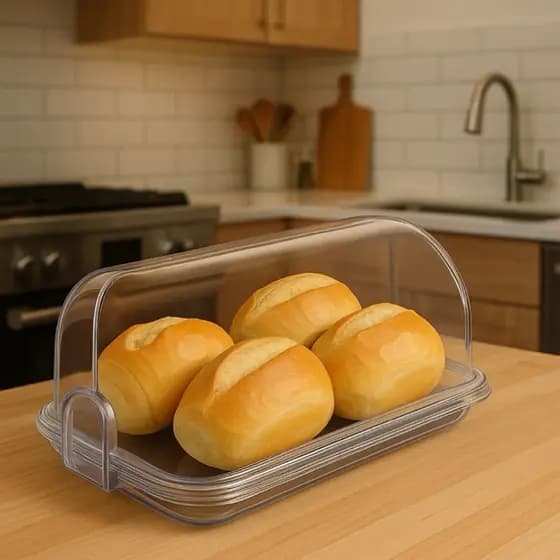 Porta Pão Cristal Com Tampa Articulável Para Mesa Guarda Pães Bolachas Doces