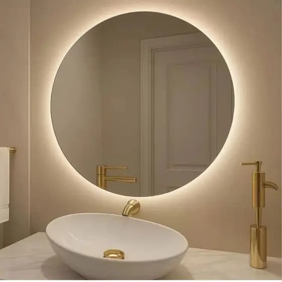 Espelho de vidro Redondo de Led Decorativo Tendencia Moda Banheiro quarto sala salão de Beleza