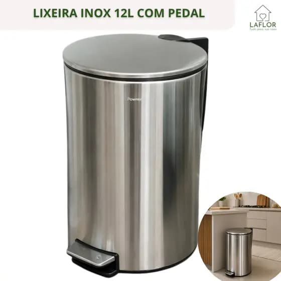 Lixeira Inox 12L Redonda com Pedal Cozinha Banheiro Escritório