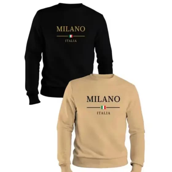 Kit2 Blusa de Frio Moletom Milano Italia Casual Flanelado Careca Gola Redonda PqM/G/GG MLN