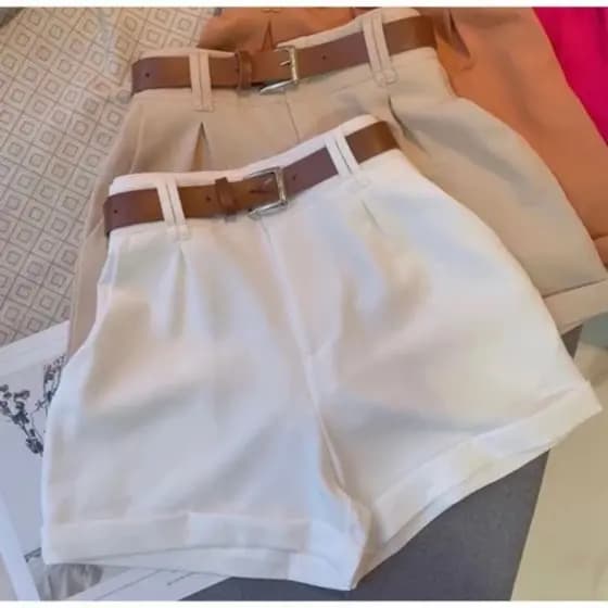 Short Alfaiataria Feminino Social com Cinto Cintura Alta PROMOÇÃO
