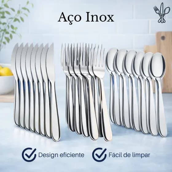 Conjunto Jogo de Talheres 36 peças Aço Inox 12 Facas 12 Garfos e 12 Colheres de Mesa Casa Para Cozinha Hotel