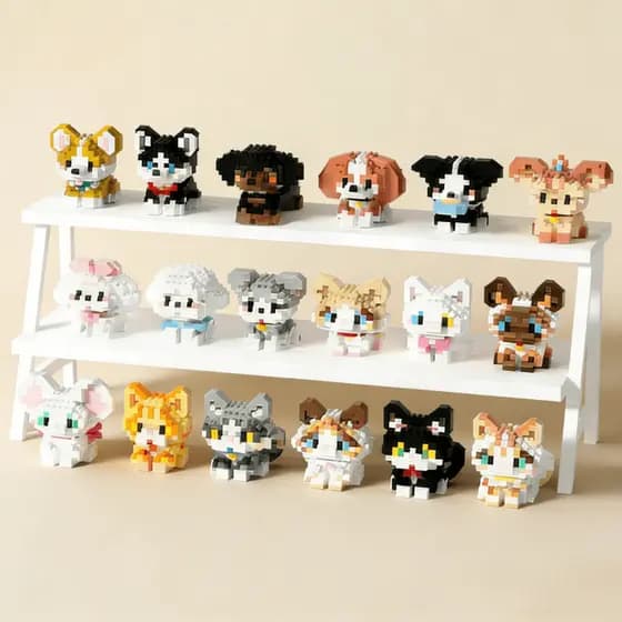 Blocos de Montagem Pequenos Granulados Gatos e Cachorros 42 Opções Brinquedo Criativo para Crianças e Colecionadores
