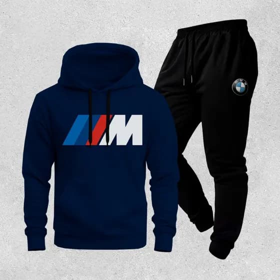 Conjunto Moletom BMW M Com Calça Jogger Preta Masculino Casual Esportivo Premium Inverno Luxo