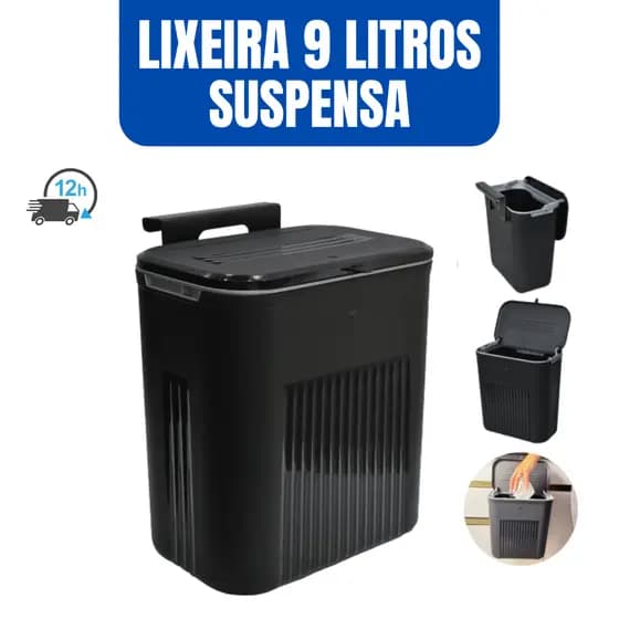 Lixeira Suspensa Com Tampa 9 Litros Suporte De Adesivos E Alça De Pentura Para Cozinha E Banheiro