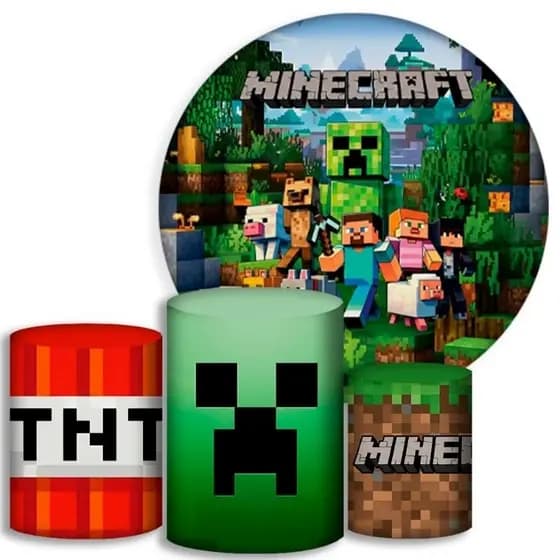 Capas Para Cilindros + Painel - Minecraft - Kit Decoração Festa