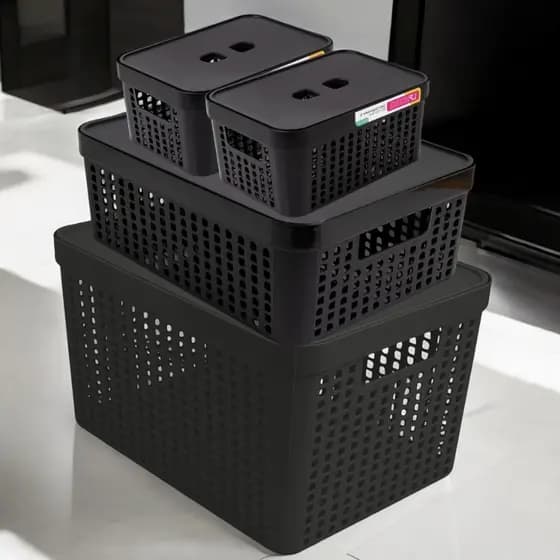 Kit 4 Caixas Organizadoras com Tampab2L 4,5L 17L Empilhável Armário Closet Multiuso