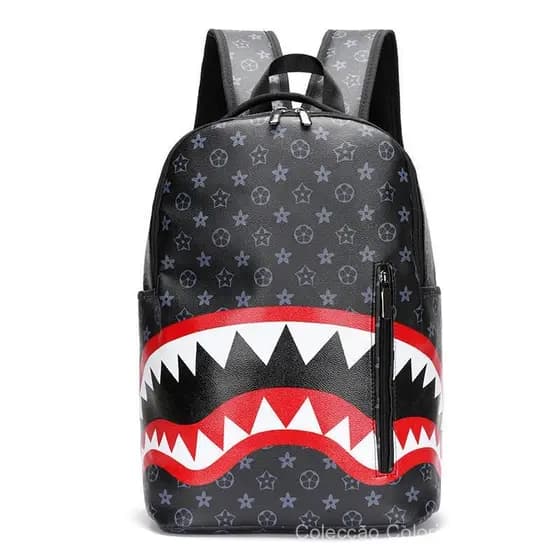 Mochila para Homens Nova Impressão de Dentes de Boca de Tubarão para Estudantes do Ensino Médio e Viagens de Lazer Fashi