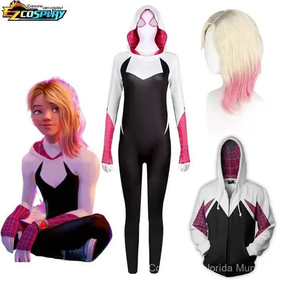 Fantasias de Gwen Stacy do Homem-Aranha: Através do Aranhaverso Macacão Cosplay Halloween Carnaval JPI0