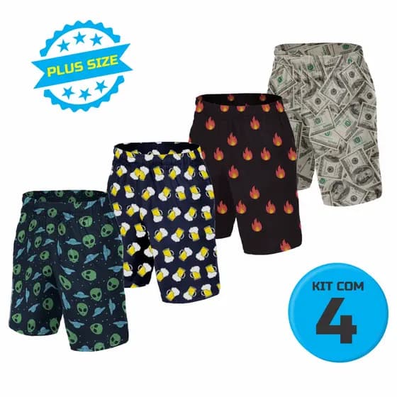 KIT 4 Samba Canção Plus Size Masculino Conforto e Estilo para Dormir Tecido Microfibra Personagens