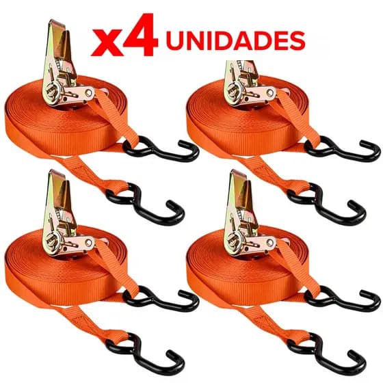 Cinta Catraca Com Gancho Kit 1 a 4 Amarração de Carga 4,6 metros Suporta 800kg