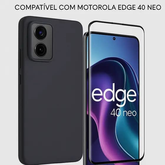Kit Proteção Motorola Edge 40 Neo | Capa Aveludada + Película de Vidro 3D Curvada
