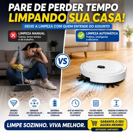 Robô Aspirador de Pó Automático Recarregável 110v Sensor Obstáculo Filtro HEPA Silencioso