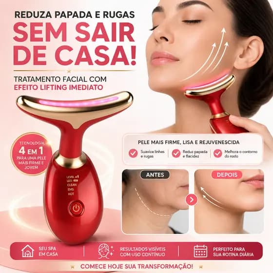 Massageador Facial LED Bivolt Anti Idade Aparelho Facial Rugas Flacidez Papada Elétrico
