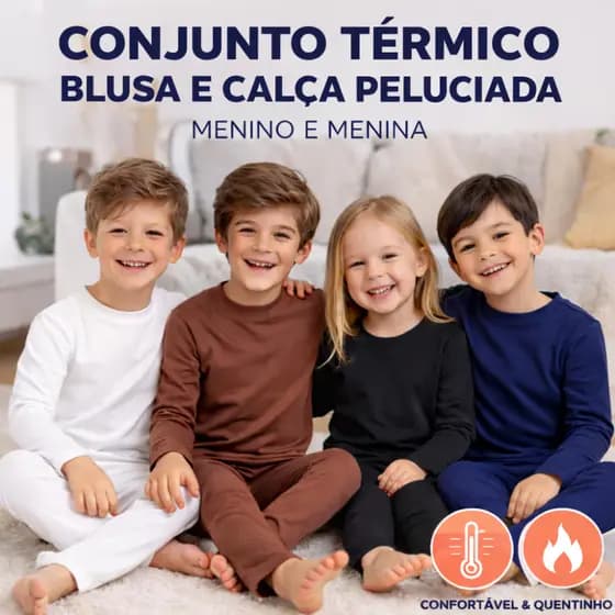 Kit 3 Conjuntos Térmicos Infantil Inverno Frio Segunda Pele Blusa E Calça Peluciada