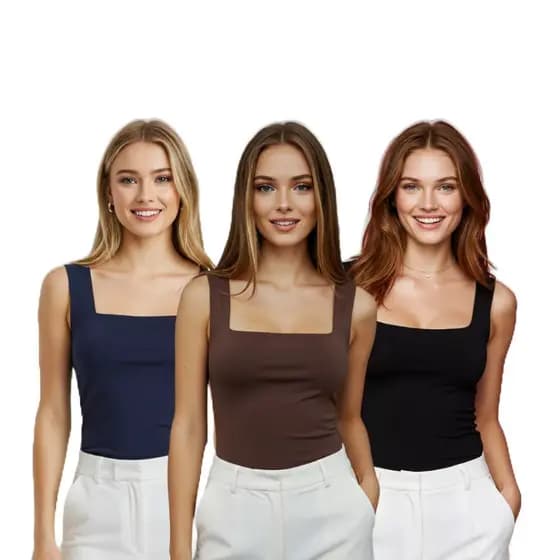 Blusinhas Regata Kit 3 Feminina Básica Decote Reto Slim Fit Suplex Premium Confortável