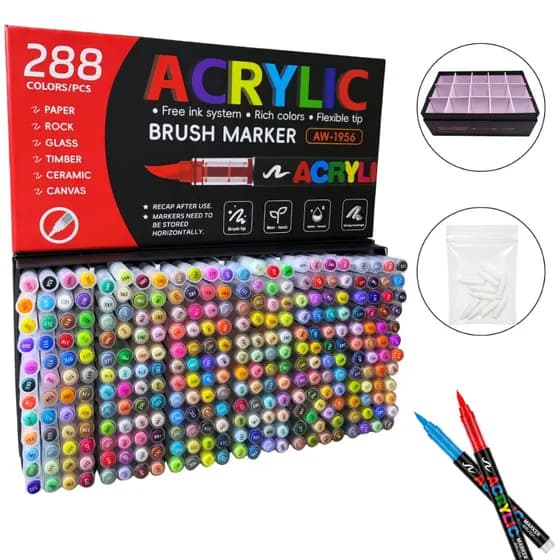 288 Cores Caneta Acrílica Acrylic Ponta Pincel Brush Macia Marcador Permanente Pintura Cerâmica
