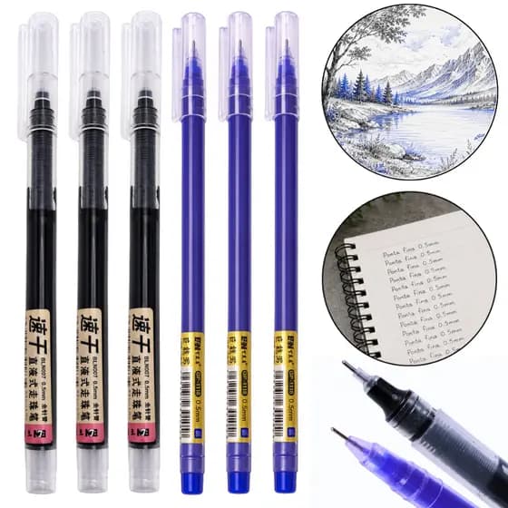 Kit 2/3/4/8 Caneta Gel Preta Azul Ponta Fina Agulha 0,5m Desenho Técnico Marcação Escolar Escritório