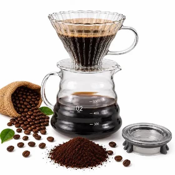 Cafeteira de Vidro 650ml Suporte Filtro Tampa Kit Café Coado