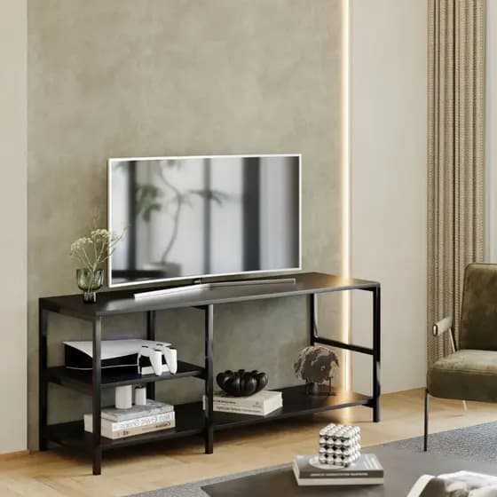 Rack Estilo Industrial Brooklin 115 Moderno para Sala TV Preto