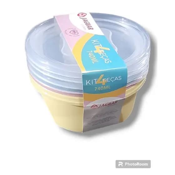 Kit 4 Potes de Plástico com Tampa Conjunto Pote Jaguar 740 ML Microondas,Freezer,Lava Louças Marmita Envio Imediato