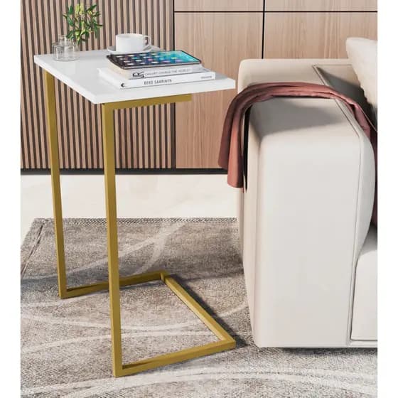 Mesa Lateral Notebook com Pés de Ferro Elegante Apoio Sala Sofá Moderna Decoração Pé Dourado