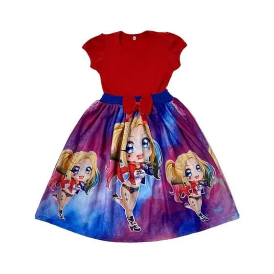 Vestido infantil temático da Arlequina