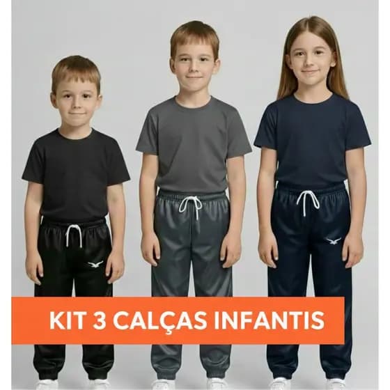 Super Kit 3 Calças Infantil Forrada 4 ao 16 Com Elástico e Cordão Bolsos Calça Volta As Aulas