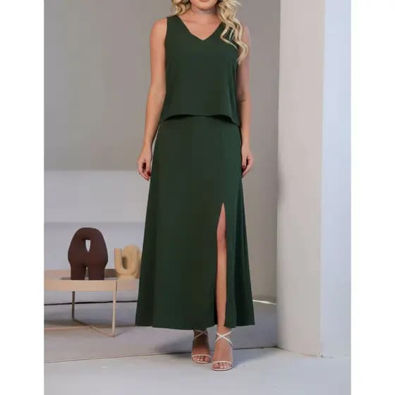 Conjunto Viscolinho Saia Longa Moda Evangélica Casual para Look Elegante
