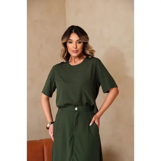 Conjunto Feminino Janaina Saia Longa Blusa Social Viscolinho Alfaiataria Elegante