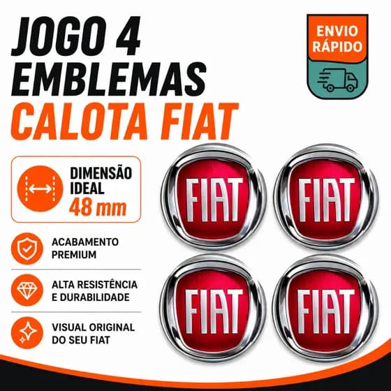 Jogo 4 Emblemas Calota Fiat Uno Palio Siena 48mm Stickers