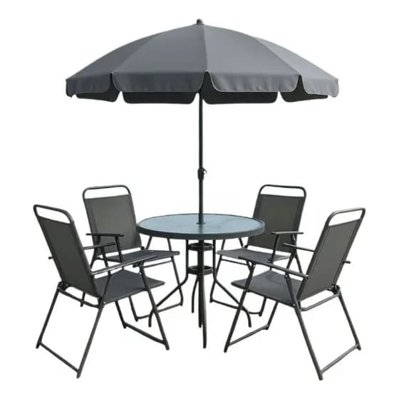 Kit Mesa + 4 Cadeiras + Guarda Sol Jardim Varanda Piscina Cinza