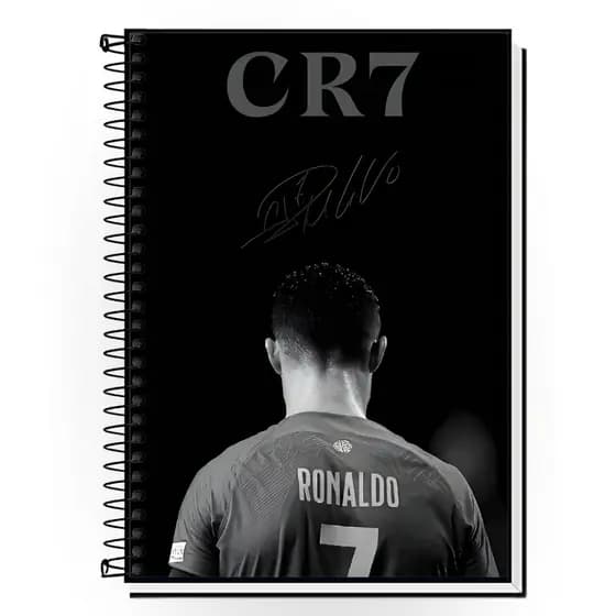 Caderno CR7 1,10,15 ou 20 Matérias Design Exclusivo Capa Dura Premium | Ideal para Escola, Faculdade ou Presente