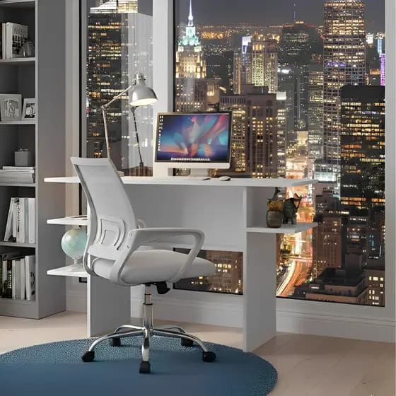 Kit Mesa Gamer Office para Computador com Nicho Lateral + Cadeira Mesh Confortável