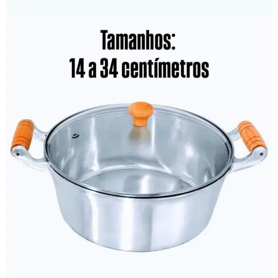 Panela de Alumínio Batido Caçarola Fundida - Com tampa de Vidro - Resistente 14 a 34 centimetros